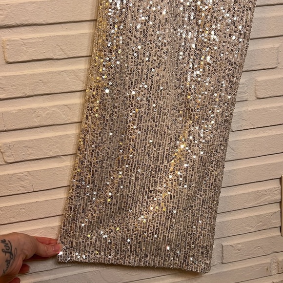 Cece Champagne Silver Wide Leg Glam Sequined Pants, Women’s Size Extra Large - Picture 4 of 7